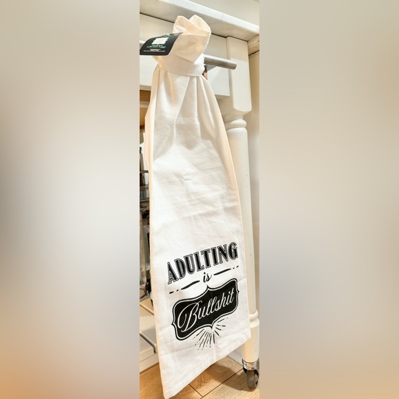 NWT Adulting is Bullshit Printed "Hang Tight" Kitchen Towel: White & Black - Picture 6 of 11